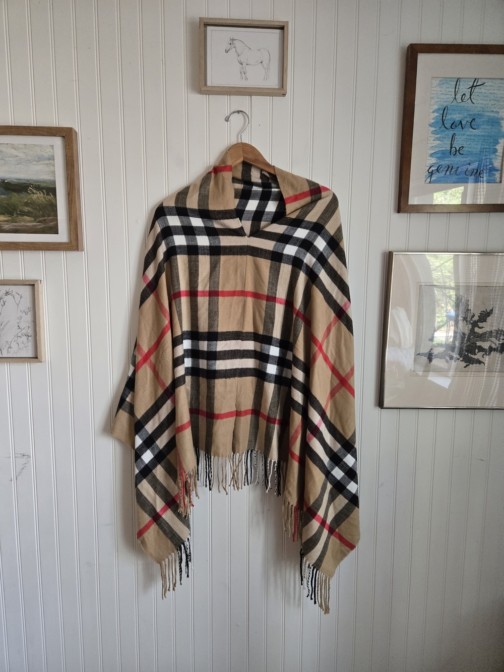 Cashmere Rogers & Ross Plaid Wrap in Brown & Black Like New